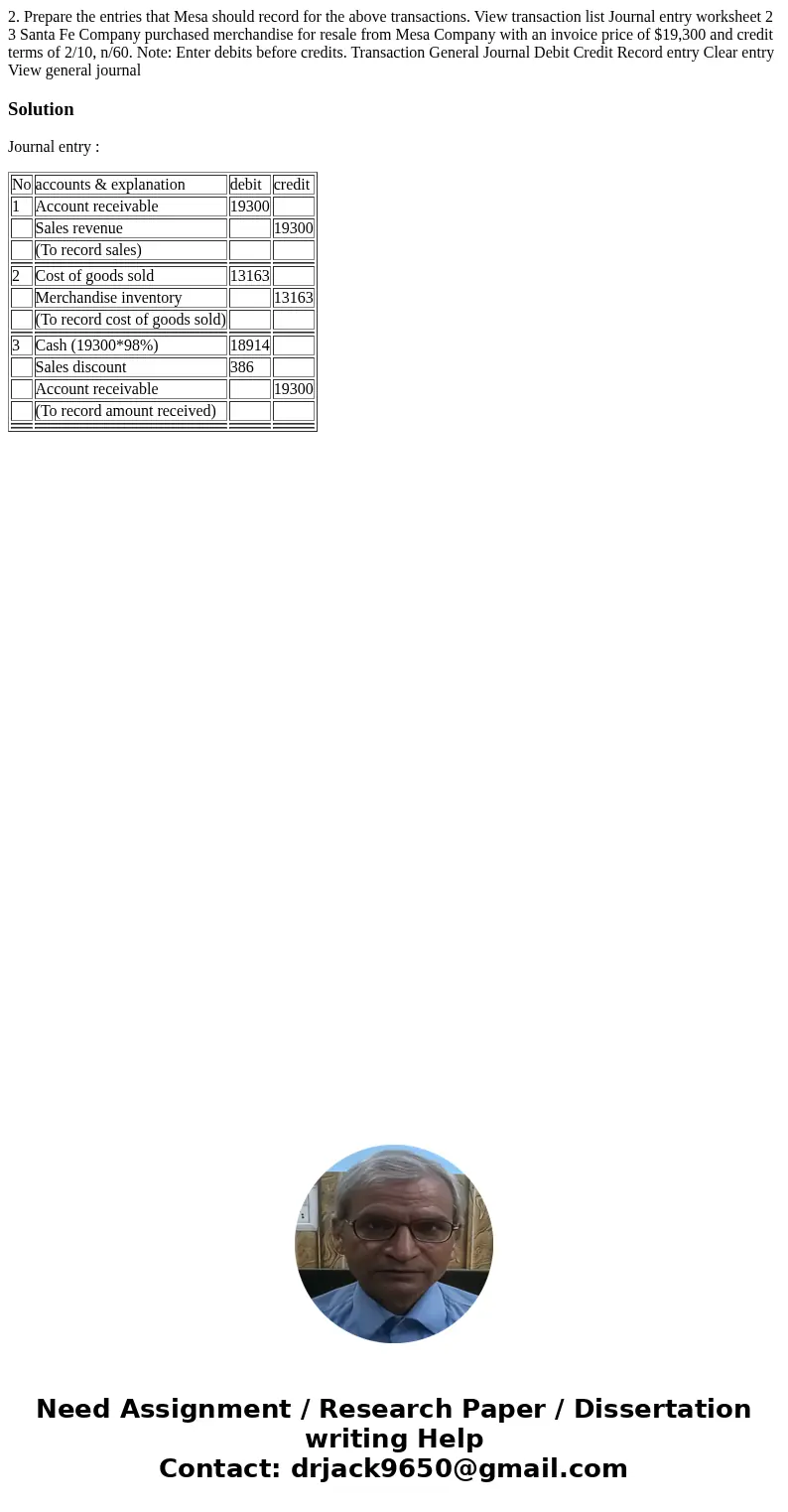2. Prepare the entries that Mesa should record for the above transactions. View transaction list Journal entry worksheet 2 3 Santa Fe Company purchased merchan  2. Prepare the entries that Mesa should record for the above transactions. View transaction list Journal entry worksheet 2 3 Santa Fe Company purchased merchan