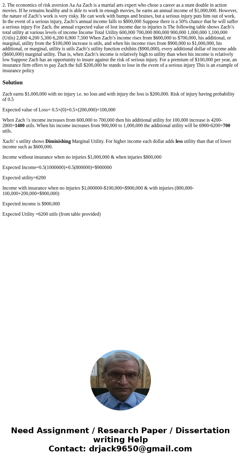  2. The economics of risk aversion Aa Aa Zach is a martial arts expert who chose a career as a stunt double in action movies. If he remains healthy and is able 