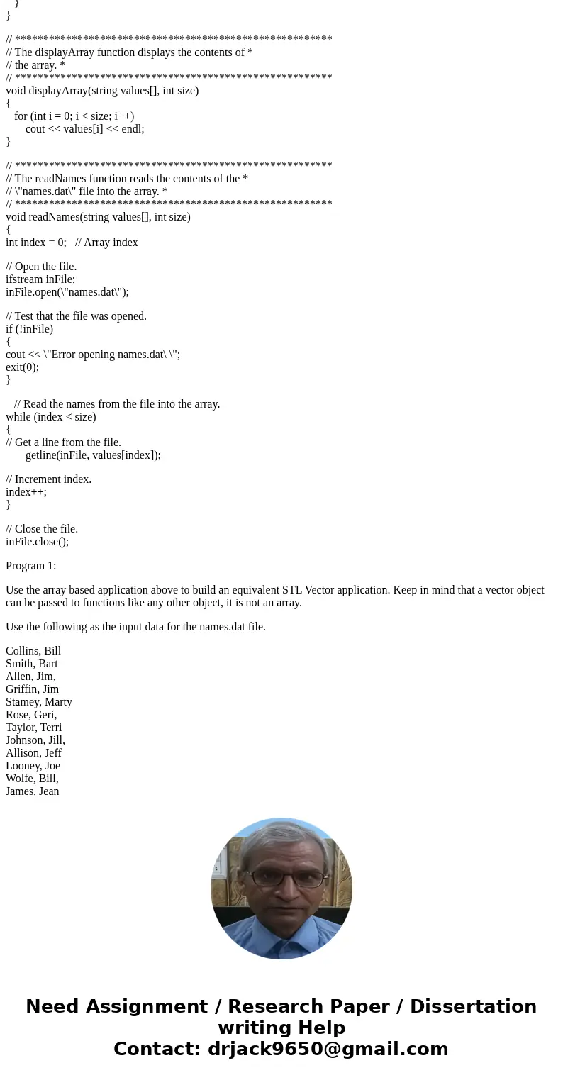 Array based application #include <iostream> #include <string> #include <fstream> using namespace std; // Function prototypes void selectionSor Array based application #include <iostream> #include <string> #include <fstream> using namespace std; // Function prototypes void selectionSor