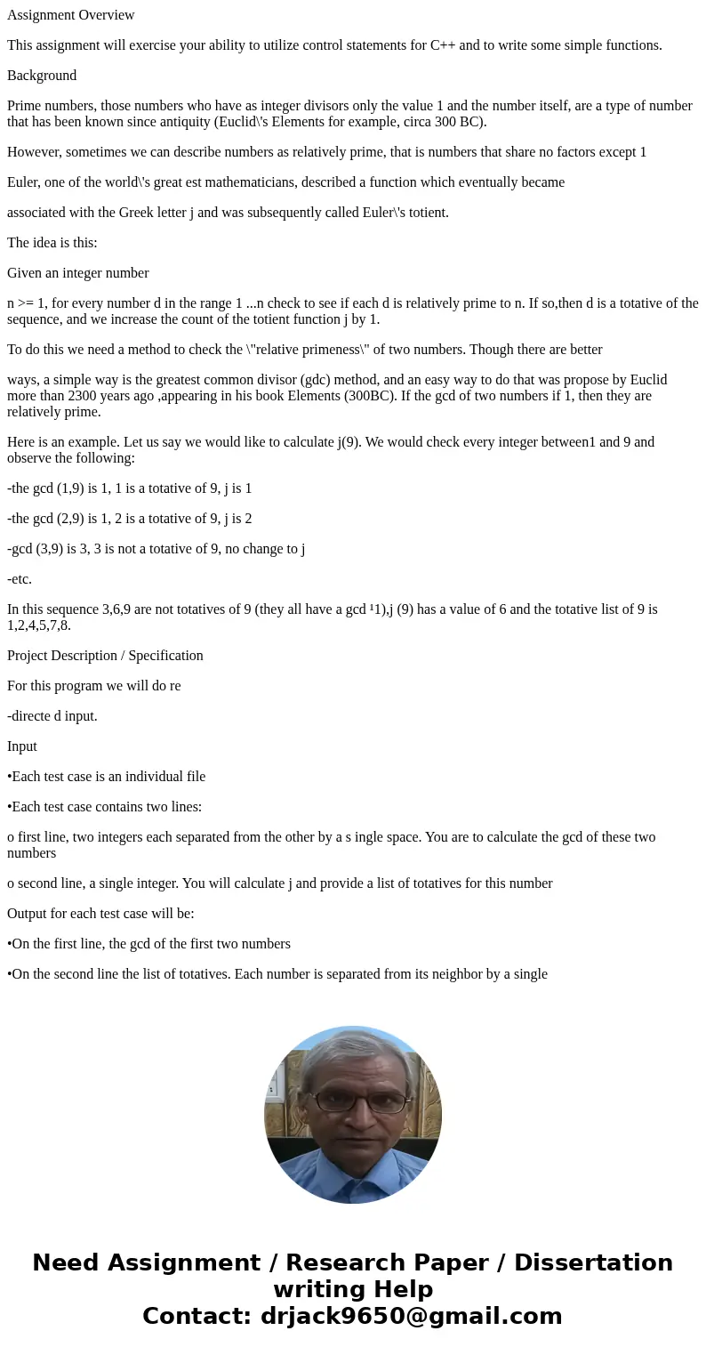 Assignment Overview This assignment will exercise your ability to utilize control statements for C++ and to write some simple functions. Background Prime number Assignment Overview This assignment will exercise your ability to utilize control statements for C++ and to write some simple functions. Background Prime number