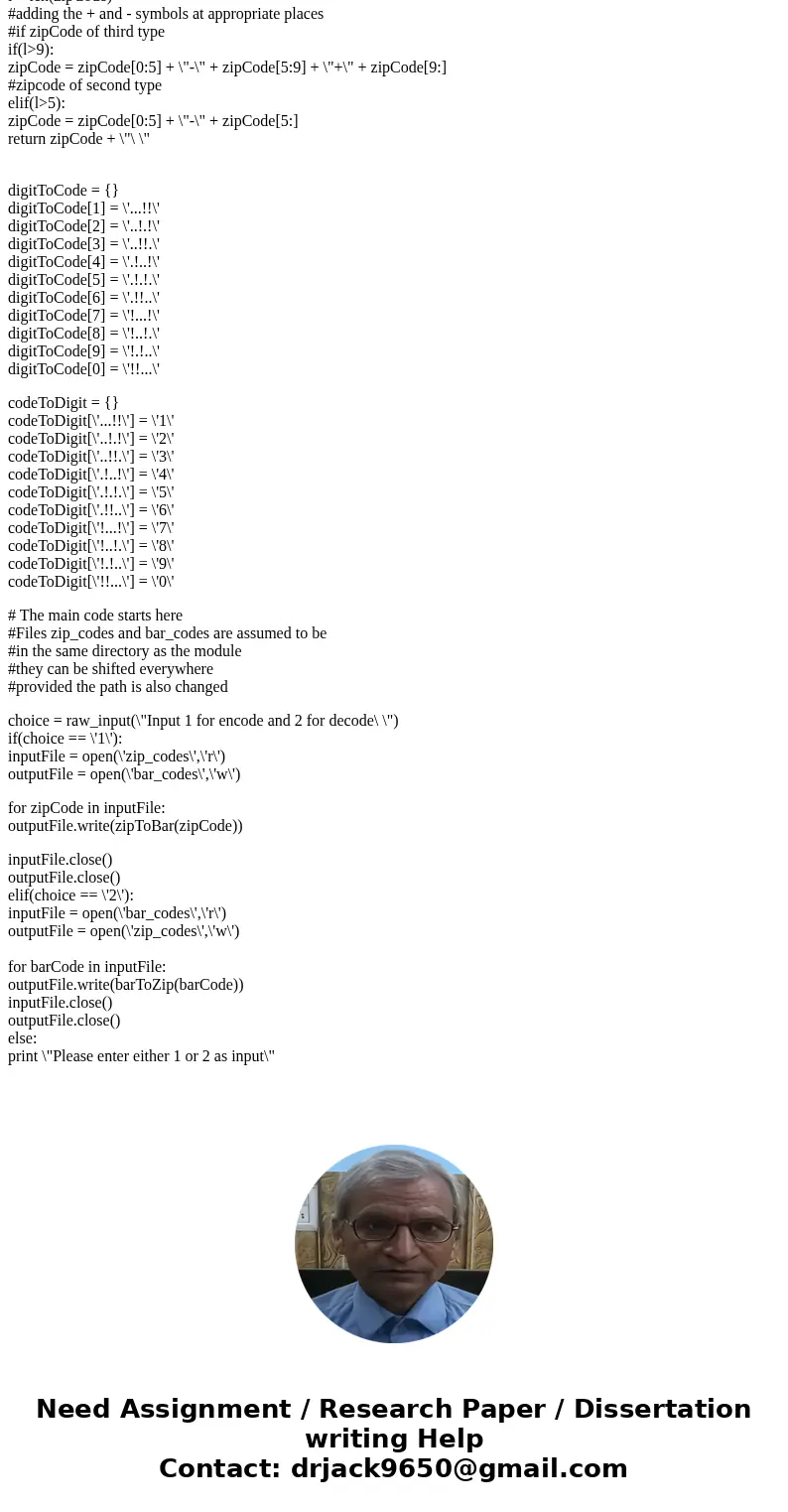 At the beginning of the current century the post oce was using a bar code system to help machines sort letters. A bar code was created using the digits of a zip