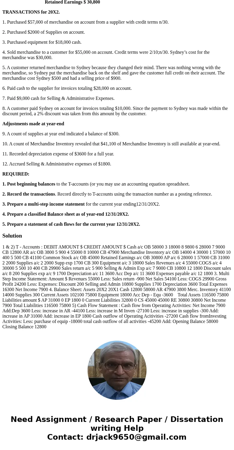 Below are transactions conducted by Sydney Company during its second year of operation (20X2). A PERPETUAL INVENTORY SYSTEM is used. The normal balances at the 