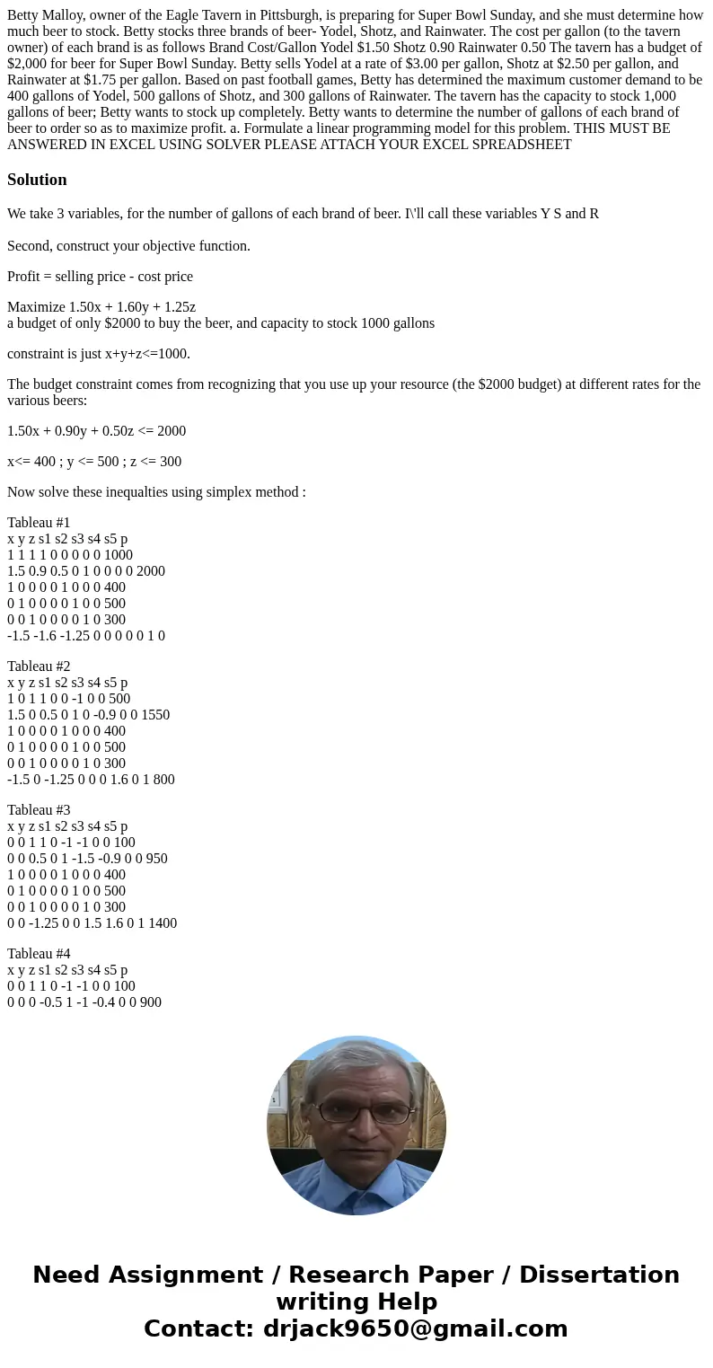 Betty Malloy, owner of the Eagle Tavern in Pittsburgh, is preparing for Super Bowl Sunday, and she must determine how much beer to stock. Betty stocks three bra