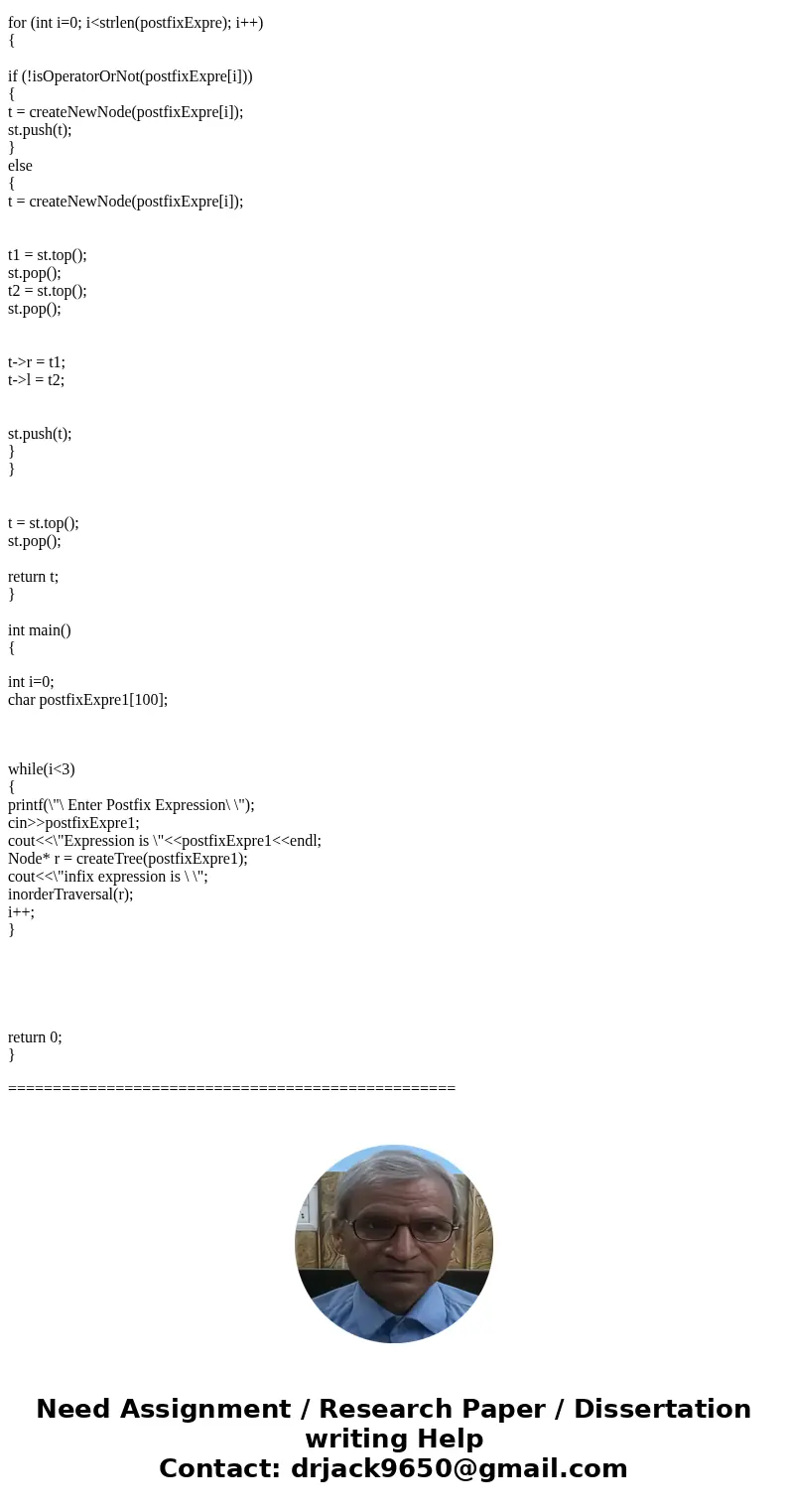 C++ Programming Implement a class ExprTree for representing expression trees, including: 1. The operations to build an expression tree from a postfix arithmetic C++ Programming Implement a class ExprTree for representing expression trees, including: 1. The operations to build an expression tree from a postfix arithmetic