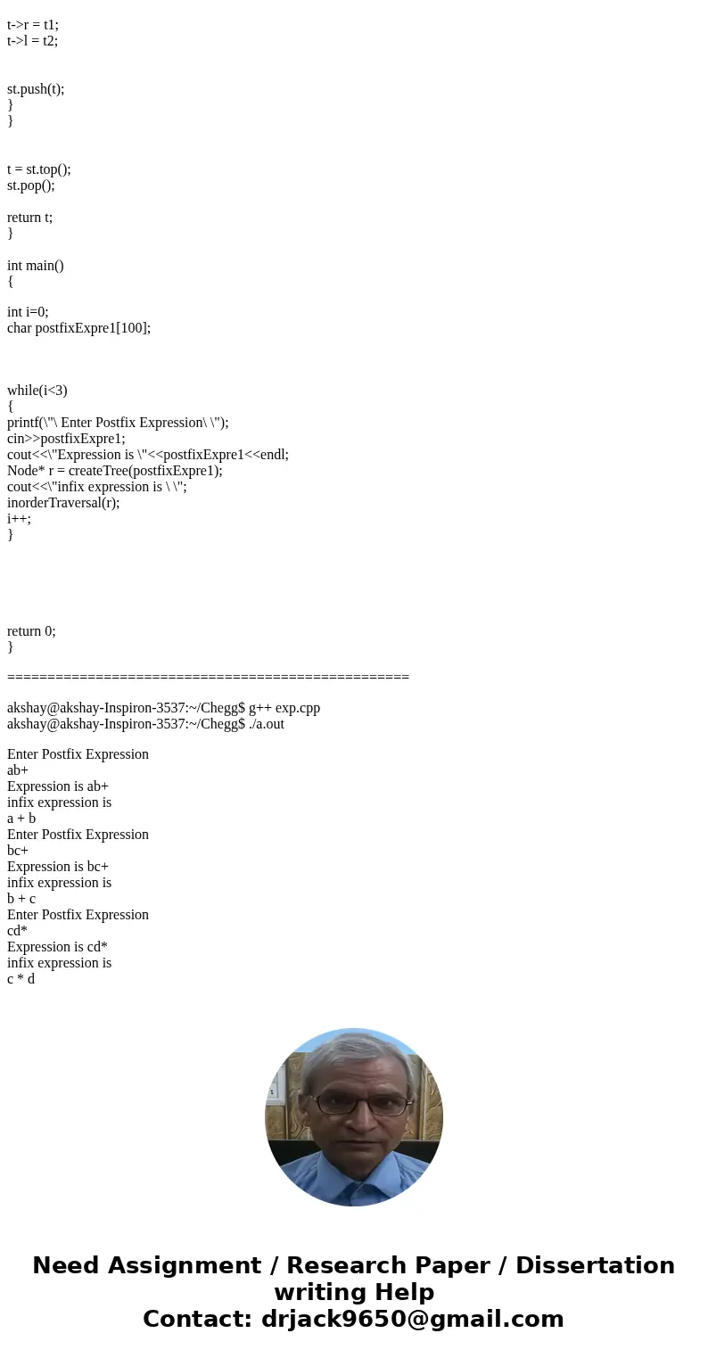 C++ Programming Implement a class ExprTree for representing expression trees, including: 1. The operations to build an expression tree from a postfix arithmetic C++ Programming Implement a class ExprTree for representing expression trees, including: 1. The operations to build an expression tree from a postfix arithmetic