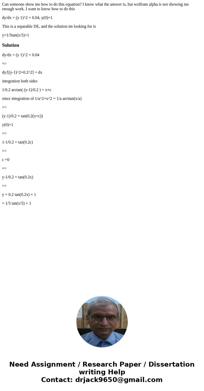 Can someone show me how to do this equation? I know what the answer is, but wolfram alpha is not showing me enough work. I want to know how to do this dy/dx = ( Can someone show me how to do this equation? I know what the answer is, but wolfram alpha is not showing me enough work. I want to know how to do this dy/dx = (