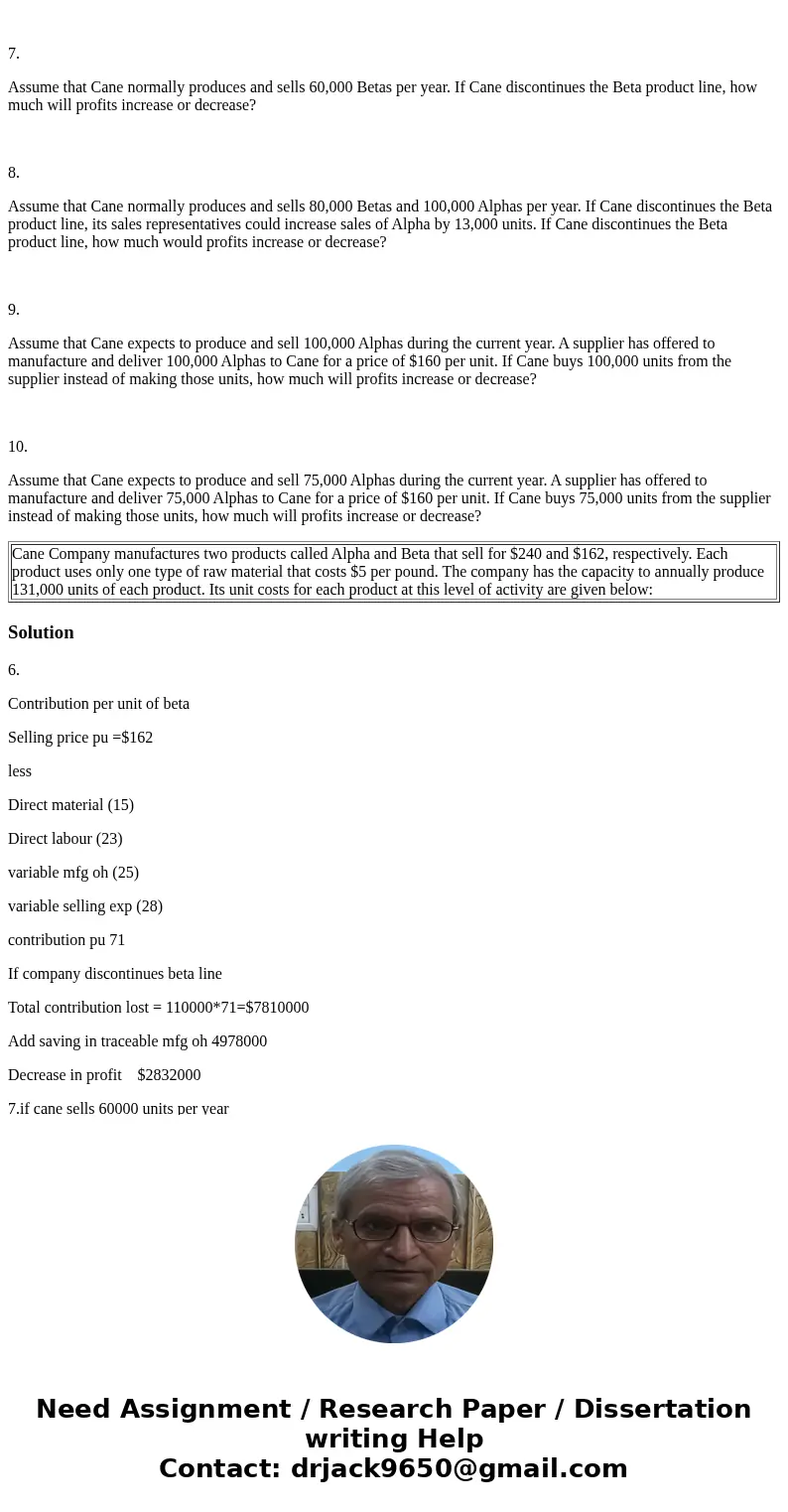 Cane Company manufactures two products called Alpha and Beta that sell for $240 and $162, respectively. Each product uses only one type of raw material that cos Cane Company manufactures two products called Alpha and Beta that sell for $240 and $162, respectively. Each product uses only one type of raw material that cos