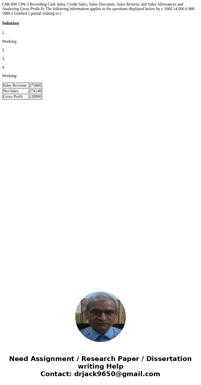 CH6 HW CP6-3 Recording Cash Sales, Credit Sales, Sales Discounts, Sales Returns, and Sales Allowances and Analyzing Gross Profit Fe The following information a  CH6 HW CP6-3 Recording Cash Sales, Credit Sales, Sales Discounts, Sales Returns, and Sales Allowances and Analyzing Gross Profit Fe The following information a