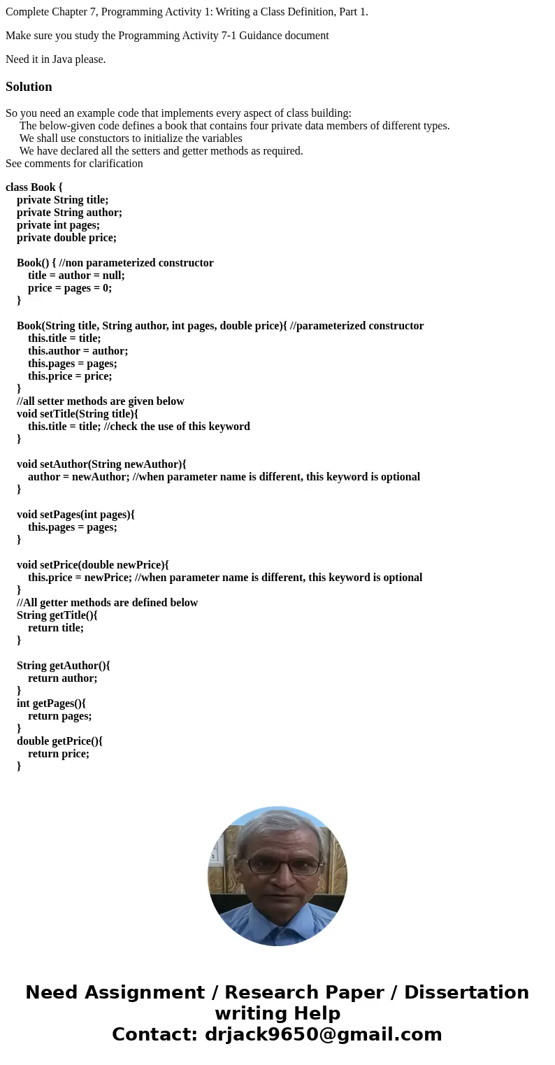 Complete Chapter 7, Programming Activity 1: Writing a Class Definition, Part 1. Make sure you study the Programming Activity 7-1 Guidance document Need it in Ja Complete Chapter 7, Programming Activity 1: Writing a Class Definition, Part 1. Make sure you study the Programming Activity 7-1 Guidance document Need it in Ja