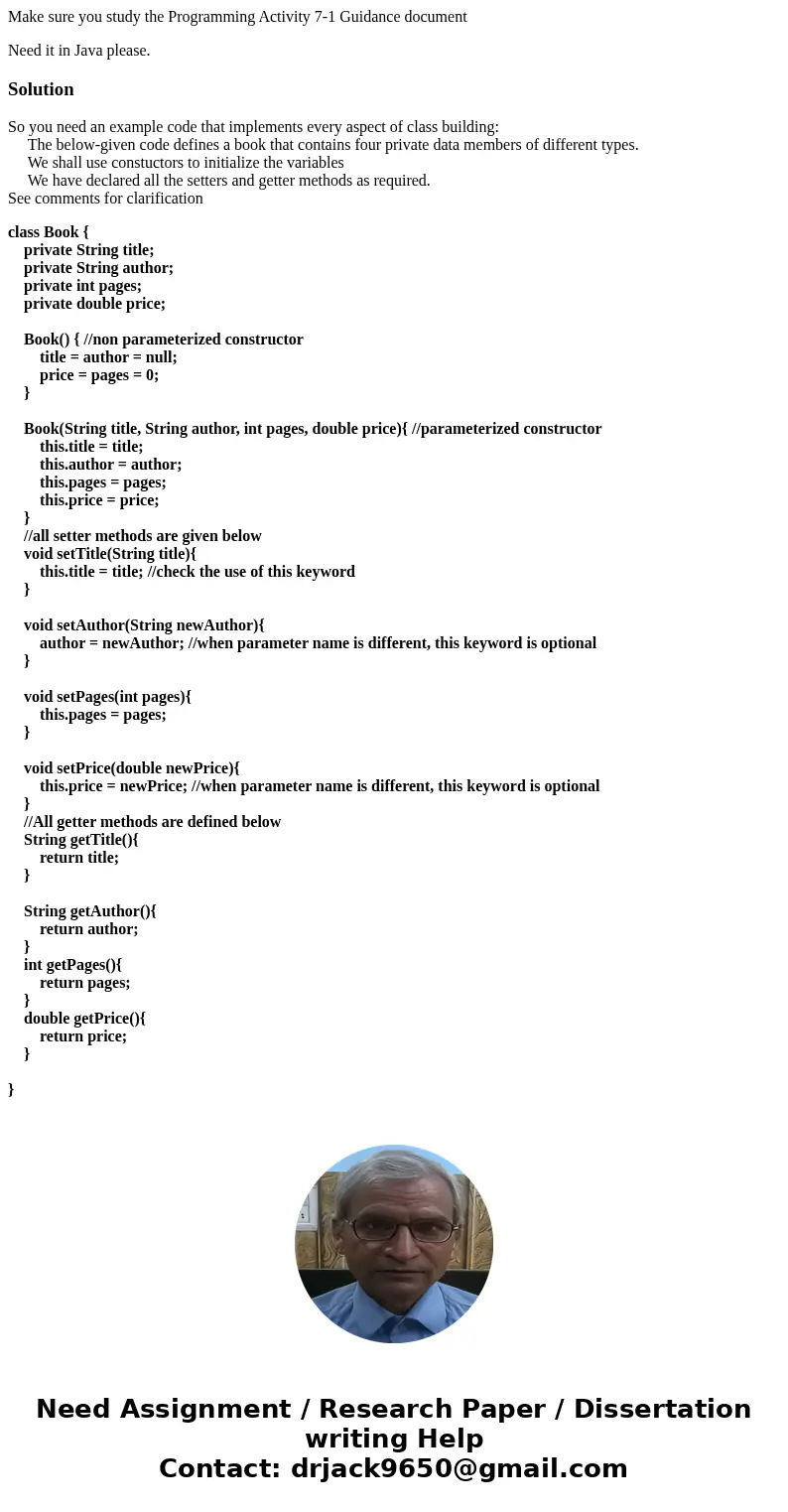 Complete Chapter 7, Programming Activity 1: Writing a Class Definition, Part 1. Make sure you study the Programming Activity 7-1 Guidance document Need it in Ja Complete Chapter 7, Programming Activity 1: Writing a Class Definition, Part 1. Make sure you study the Programming Activity 7-1 Guidance document Need it in Ja