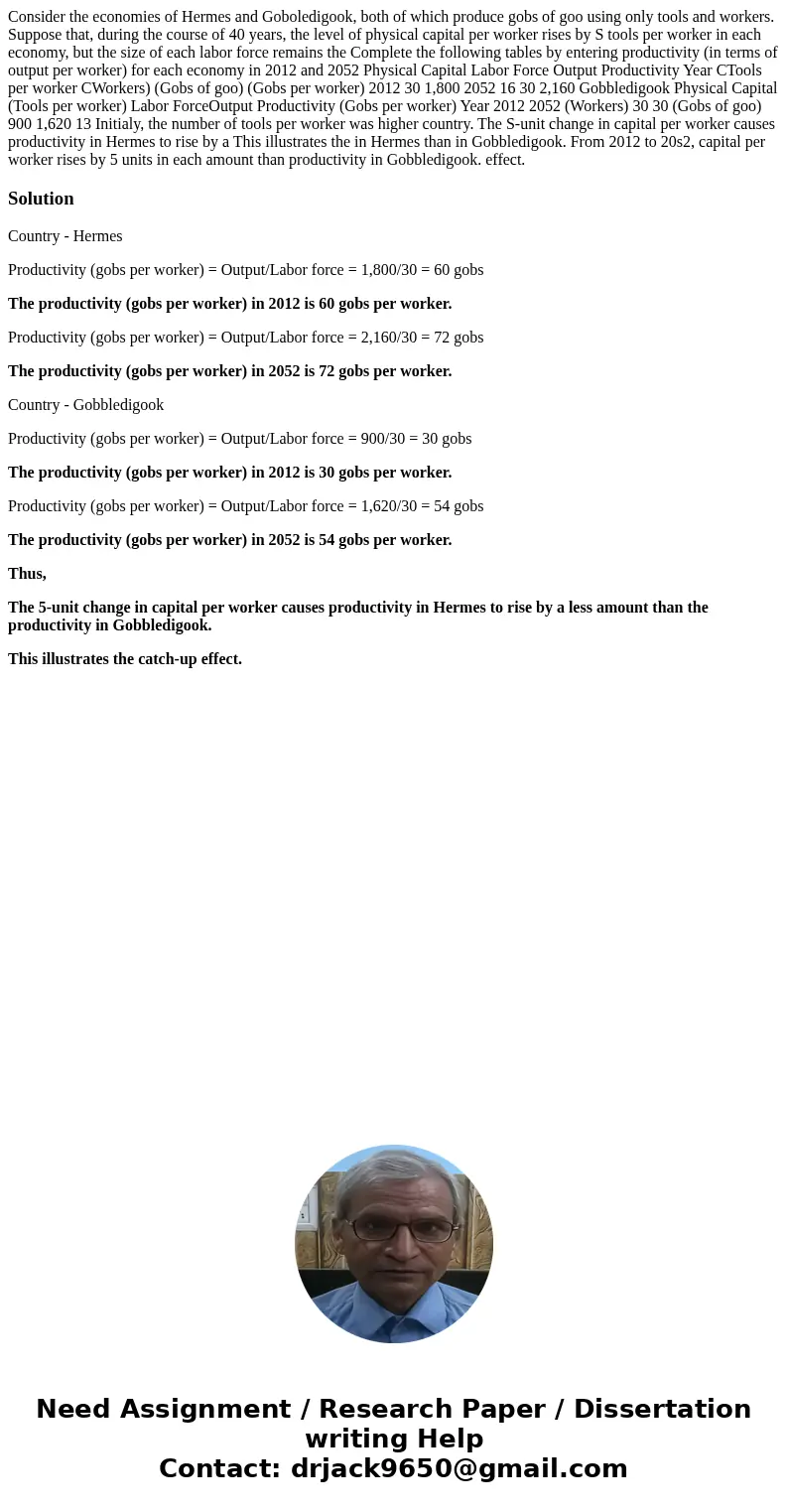  Consider the economies of Hermes and Goboledigook, both of which produce gobs of goo using only tools and workers. Suppose that, during the course of 40 years,