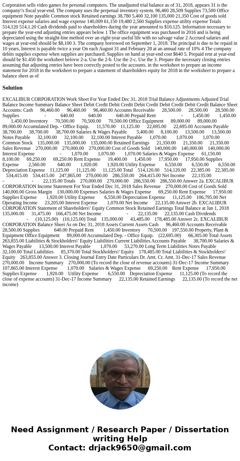 Corporation sells video games for personal computers. The unadjusted trial balance as of 31, 2018, appears 31 is the company\'s fiscal year-end. The company us  Corporation sells video games for personal computers. The unadjusted trial balance as of 31, 2018, appears 31 is the company\'s fiscal year-end. The company us
