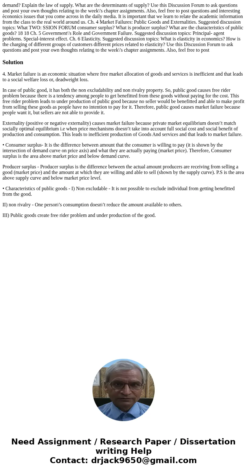 demand? Explain the law of supply. What are the determinants of supply? Use this Discussion Forum to ask questions and post your own thoughts relating to the w  demand? Explain the law of supply. What are the determinants of supply? Use this Discussion Forum to ask questions and post your own thoughts relating to the w