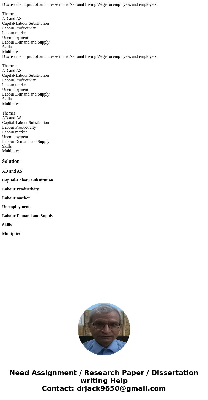  Discuss the impact of an increase in the National Living Wage on employees and employers. Themes: AD and AS Capital-Labour Substitution Labour Productivity Lab