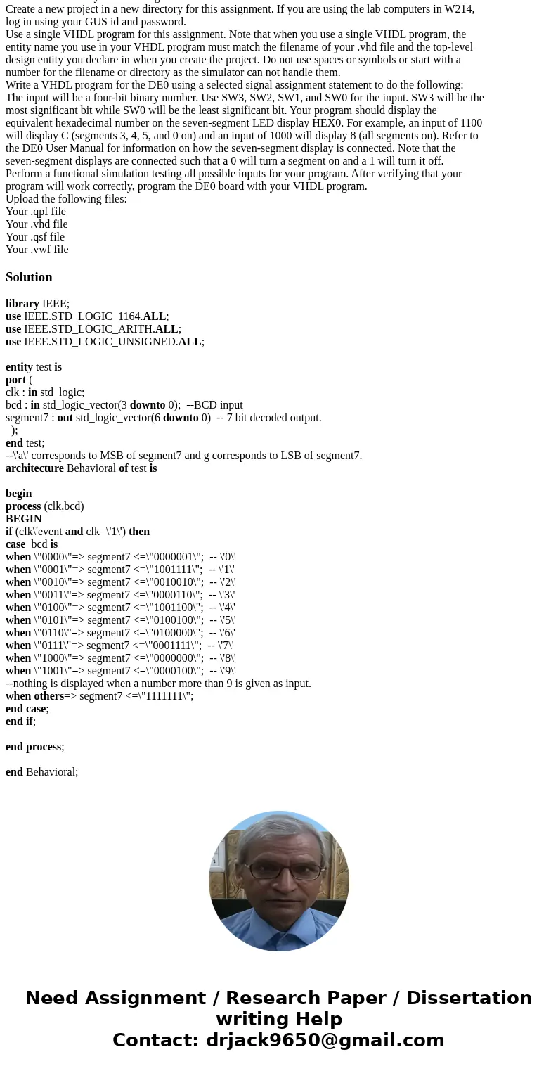  EET 842 Lab Binary-to-seven-segment converter Create a new project in a new directory for this assignment. If you are using the lab computers in W214, log in u