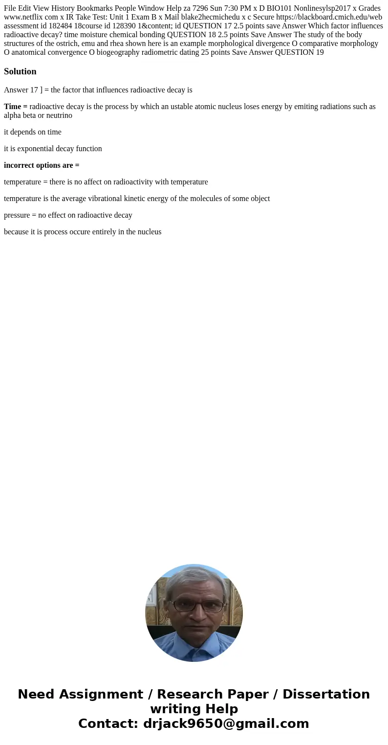 File Edit View History Bookmarks People Window Help za 7296 Sun 7:30 PM x D BIO101 Nonlinesylsp2017 x Grades www.netflix com x IR Take Test: Unit 1 Exam B x Ma  File Edit View History Bookmarks People Window Help za 7296 Sun 7:30 PM x D BIO101 Nonlinesylsp2017 x Grades www.netflix com x IR Take Test: Unit 1 Exam B x Ma