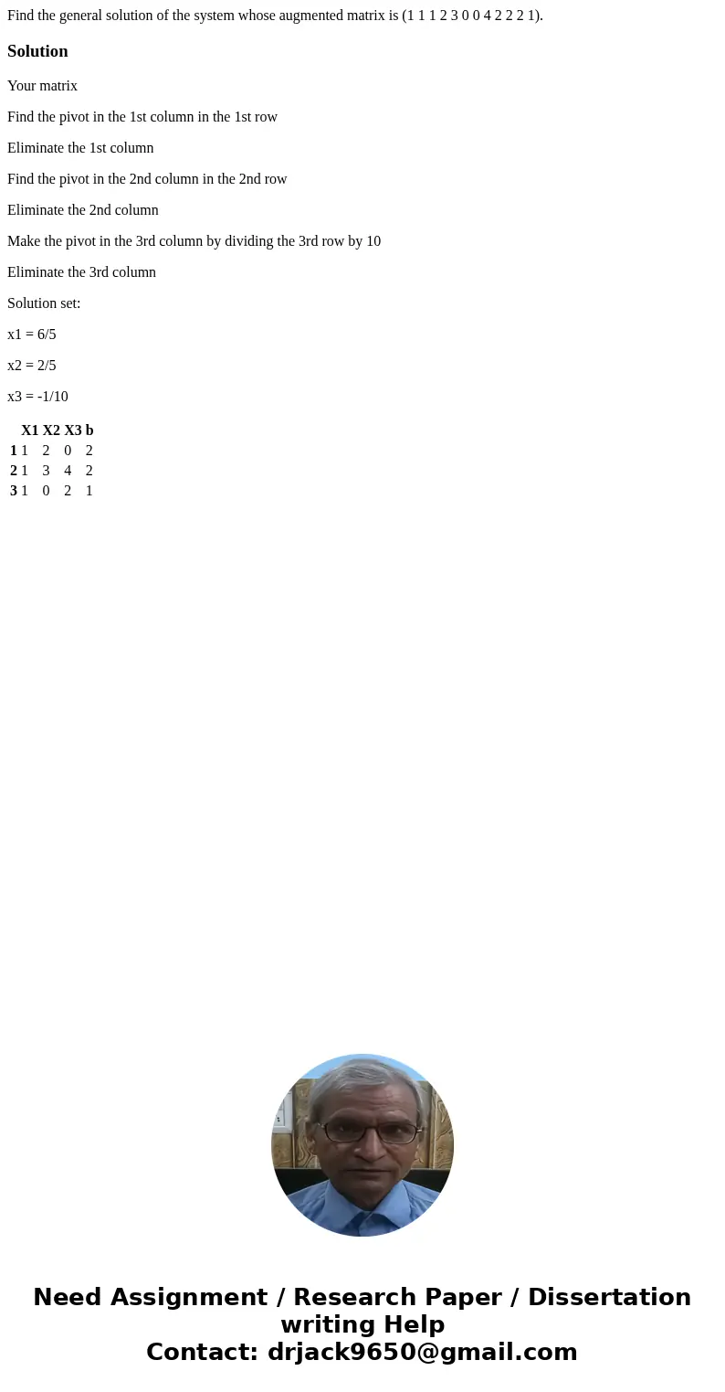 Find the general solution of the system whose augmented matrix is (1 1 1 2 3 0 0 4 2 2 2 1).SolutionYour matrix Find the pivot in the 1st column in the 1st row  Find the general solution of the system whose augmented matrix is (1 1 1 2 3 0 0 4 2 2 2 1).SolutionYour matrix Find the pivot in the 1st column in the 1st row