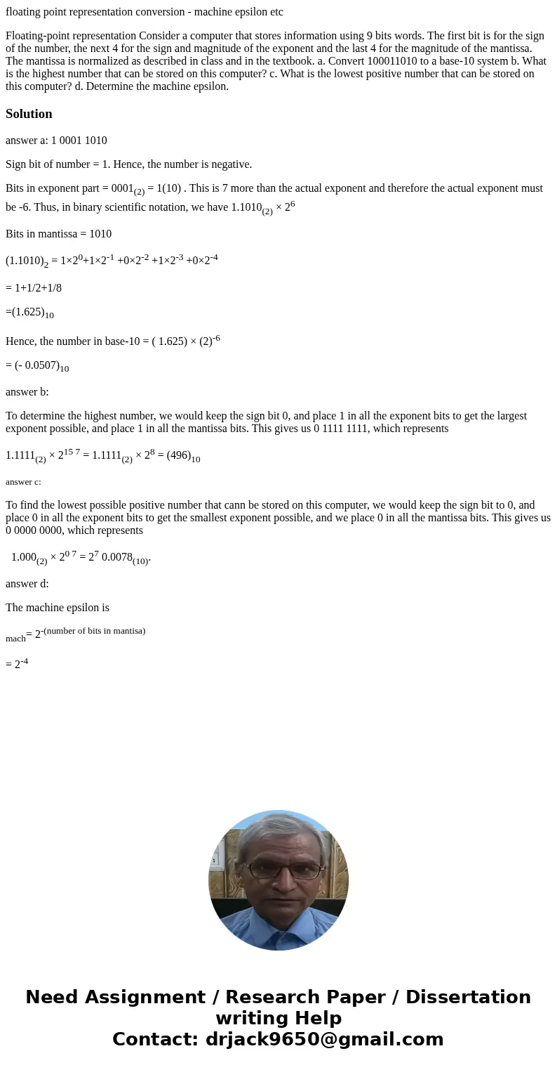 floating point representation conversion - machine epsilon etc Floating-point representation Consider a computer that stores information using 9 bits words. The floating point representation conversion - machine epsilon etc Floating-point representation Consider a computer that stores information using 9 bits words. The