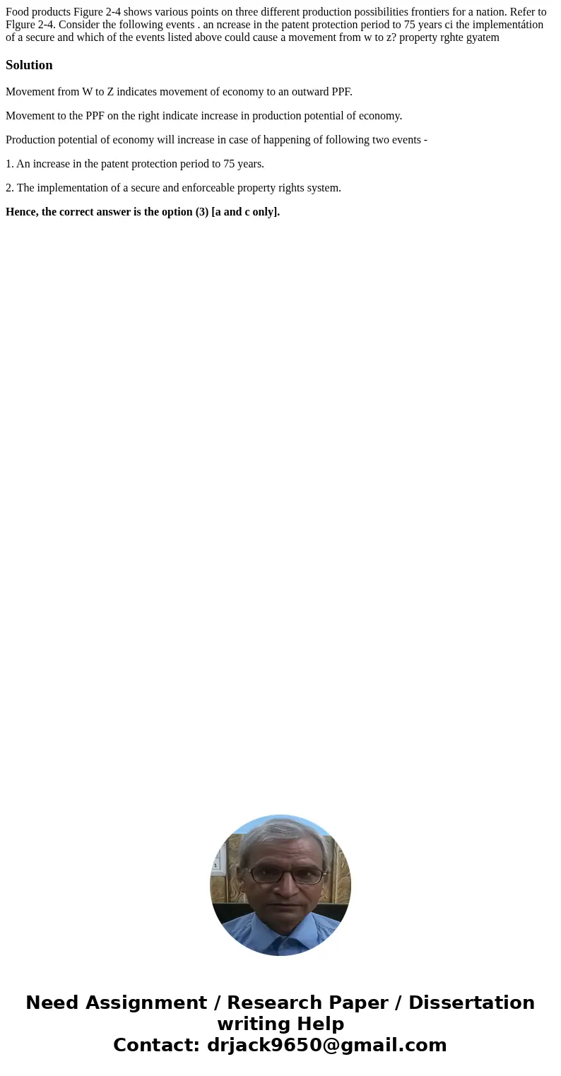  Food products Figure 2-4 shows various points on three different production possibilities frontiers for a nation. Refer to Flgure 2-4. Consider the following e