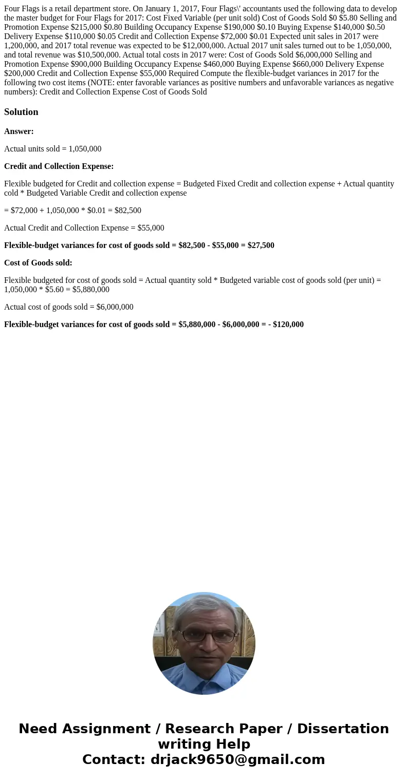 Four Flags is a retail department store. On January 1, 2017, Four Flags\' accountants used the following data to develop the master budget for Four Flags for 20