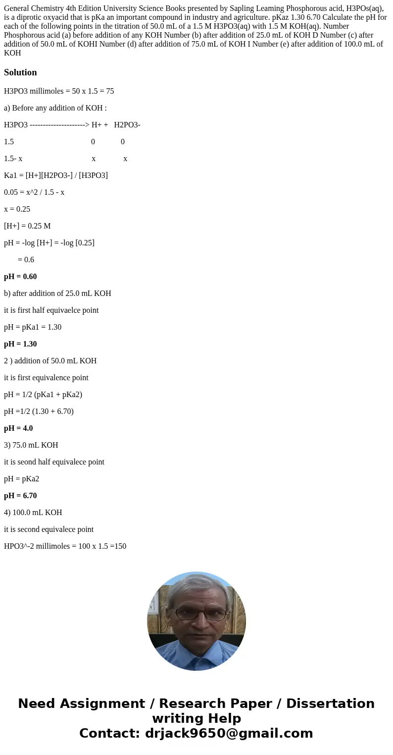  General Chemistry 4th Edition University Science Books presented by Sapling Leaming Phosphorous acid, H3POs(aq), is a diprotic oxyacid that is pKa an important