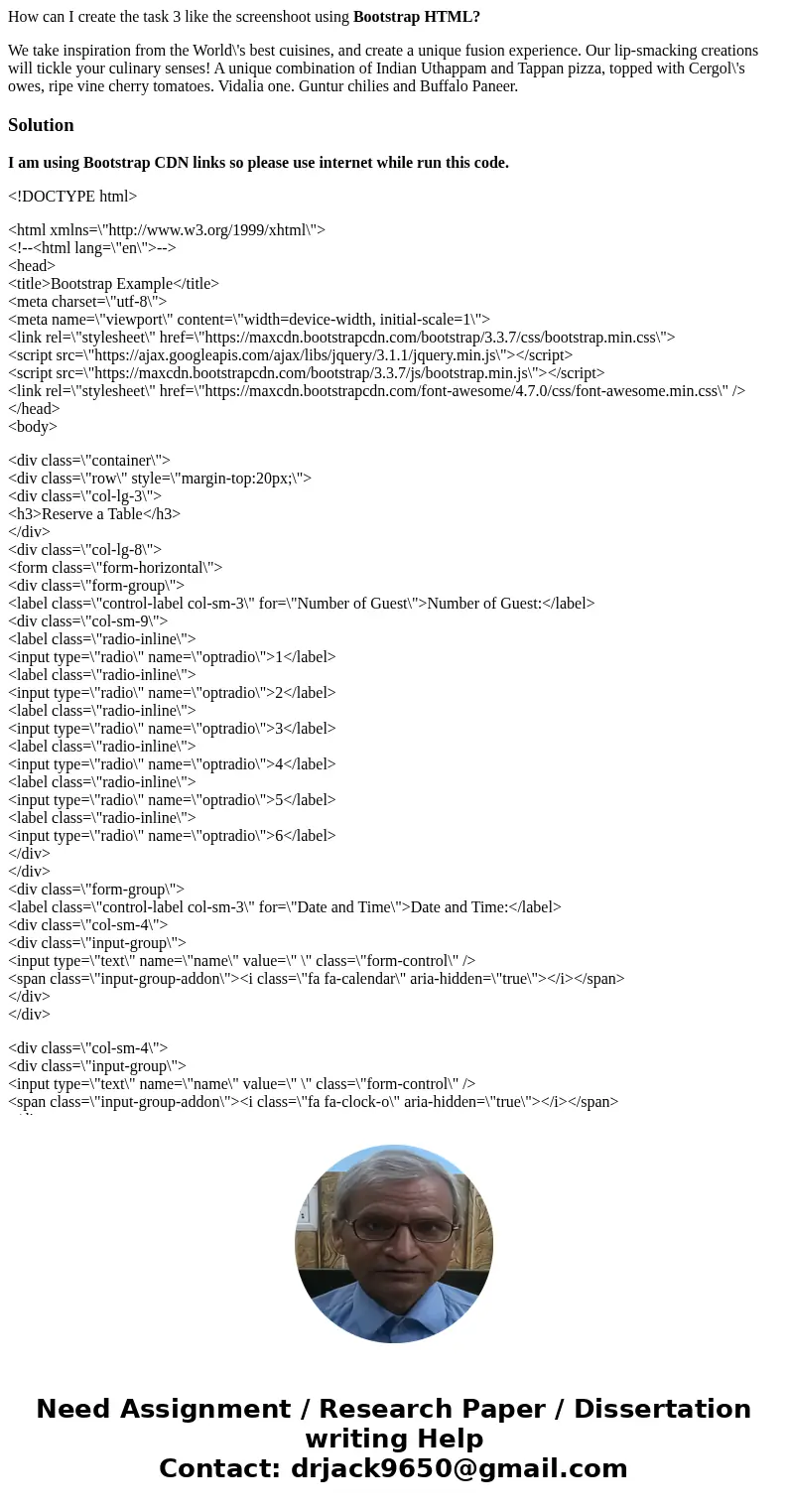 How can I create the task 3 like the screenshoot using Bootstrap HTML? We take inspiration from the World\'s best cuisines, and create a unique fusion experienc How can I create the task 3 like the screenshoot using Bootstrap HTML? We take inspiration from the World\'s best cuisines, and create a unique fusion experienc
