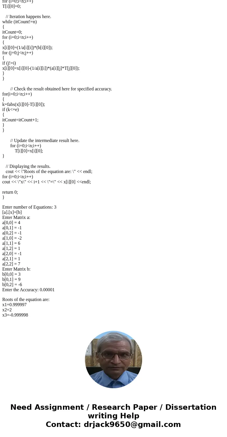 How could one write a C++ function that solves a set on n linear equations using the Jacobi iterative method? Including comments and specifying the functions pa How could one write a C++ function that solves a set on n linear equations using the Jacobi iterative method? Including comments and specifying the functions pa