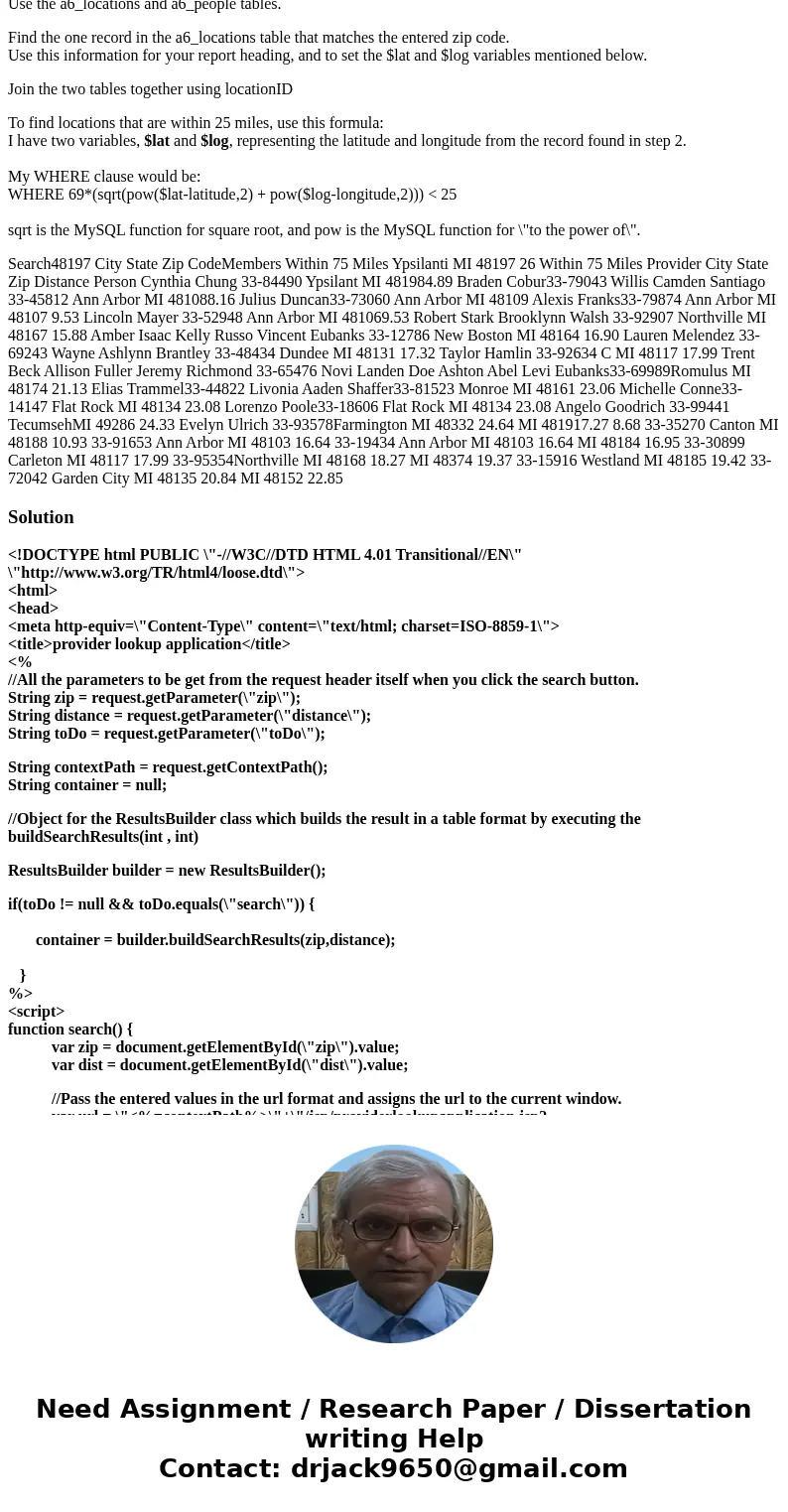 HTML and MYSQL Provider Lookup Application Your client, the Michigan Association of Independent Music Educators, represents individuals who offer musical traini HTML and MYSQL Provider Lookup Application Your client, the Michigan Association of Independent Music Educators, represents individuals who offer musical traini