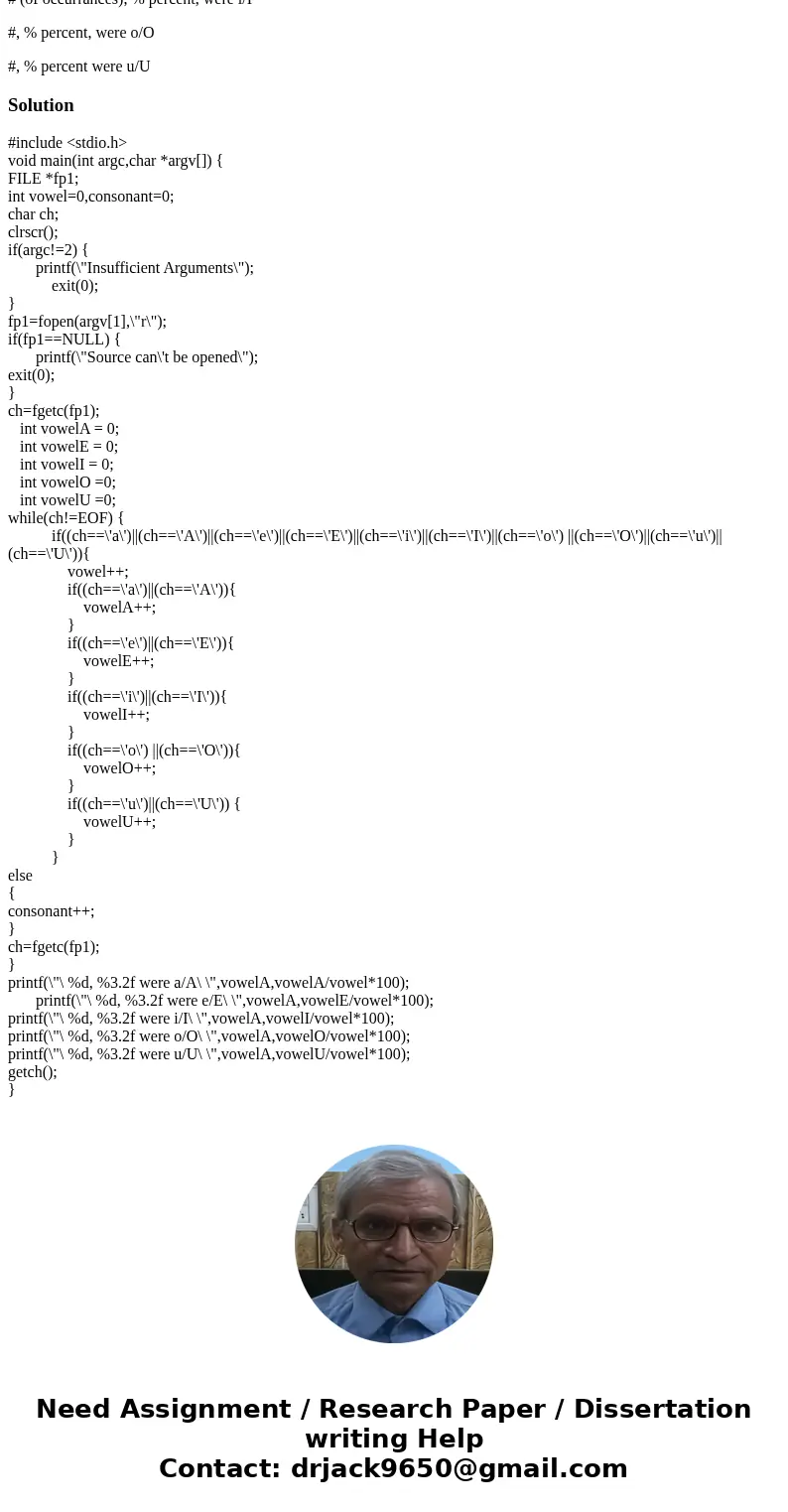 I am writing a program in C and it takes the name of an input file like data1 or data 2 from the command line, then it counts the number of times each vowel occ I am writing a program in C and it takes the name of an input file like data1 or data 2 from the command line, then it counts the number of times each vowel occ