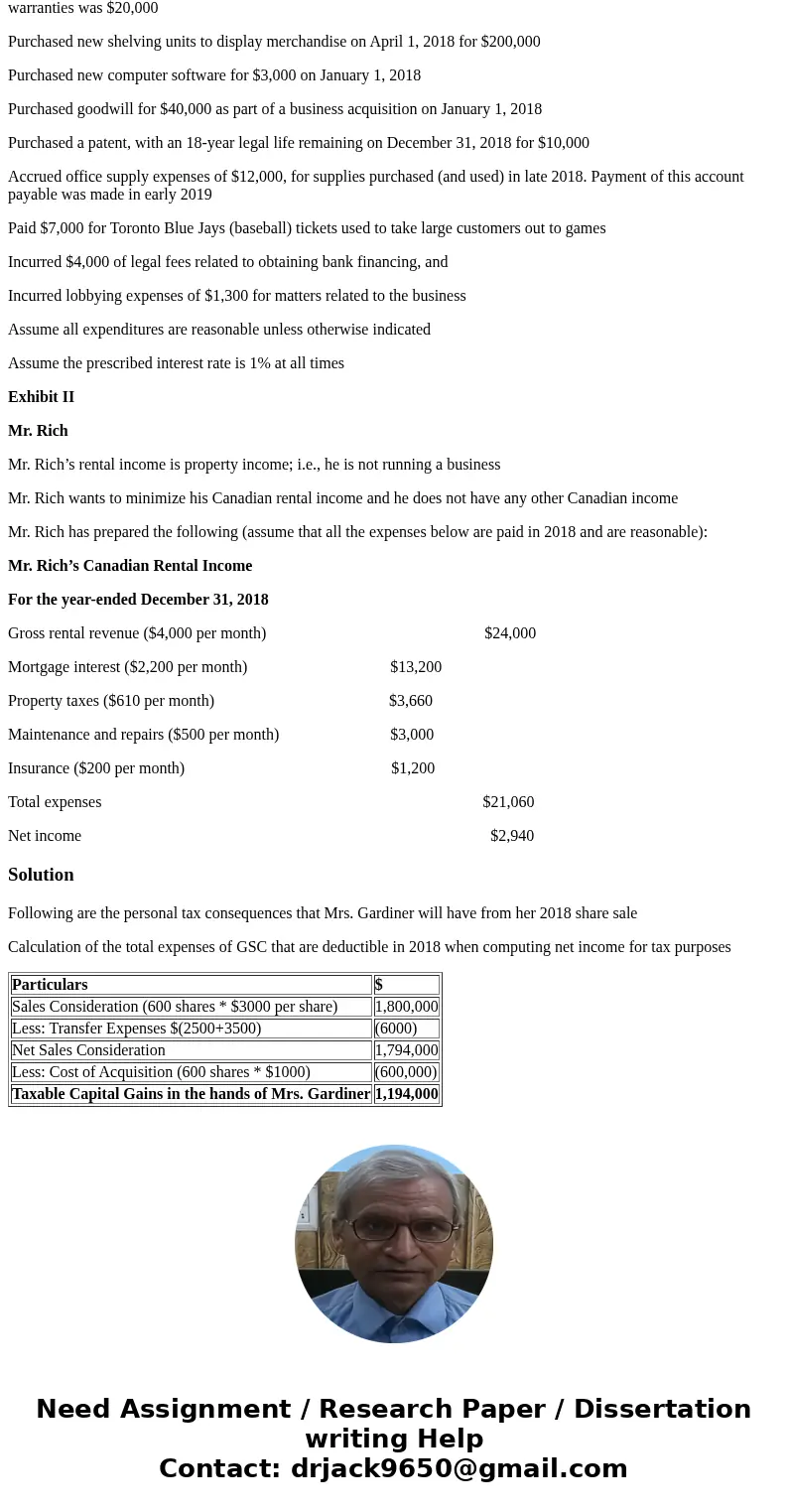 It is now late May 2018 and you, CPA, have just finished meeting with your partner, Ms. Wong. Ms. Wong wants your help with some clients of hers. One client, Ga It is now late May 2018 and you, CPA, have just finished meeting with your partner, Ms. Wong. Ms. Wong wants your help with some clients of hers. One client, Ga