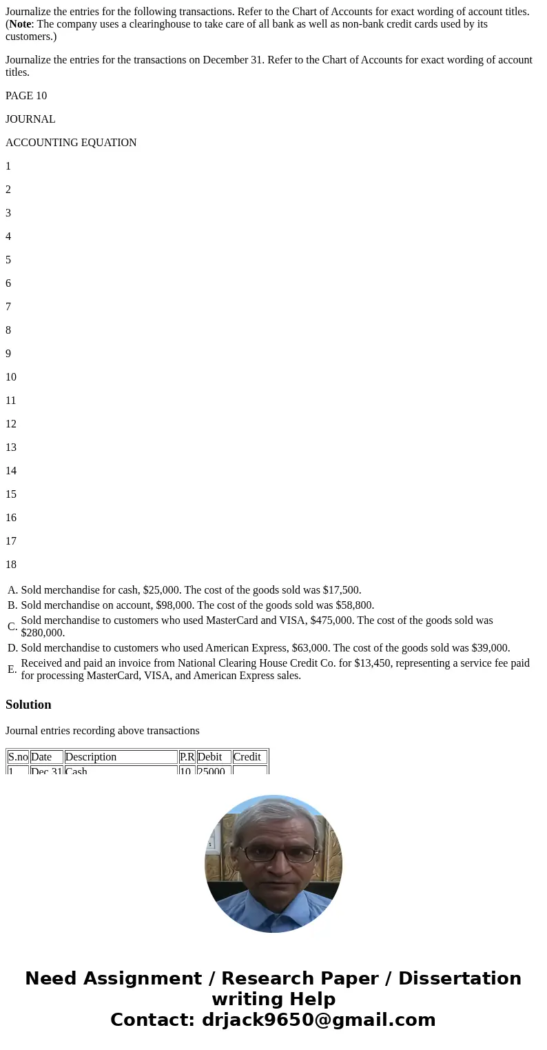 Journalize the entries for the following transactions. Refer to the Chart of Accounts for exact wording of account titles. (Note: The company uses a clearinghou Journalize the entries for the following transactions. Refer to the Chart of Accounts for exact wording of account titles. (Note: The company uses a clearinghou
