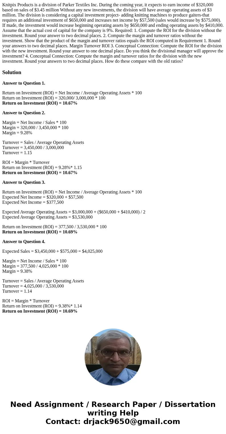  Knitpix Products is a division of Parker Textiles Inc. During the coming year, it expects to earn income of $320,000 based on sales of $3.45 million Without an