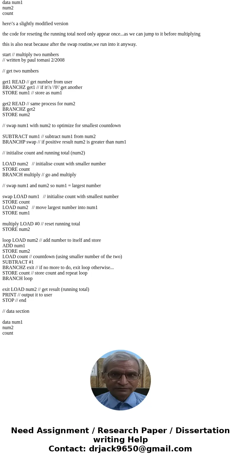 LMC assembly language help Two integer numbers are entered by the user through keyboard. The two numbers are multiplied. The multiplication result is printed on LMC assembly language help Two integer numbers are entered by the user through keyboard. The two numbers are multiplied. The multiplication result is printed on
