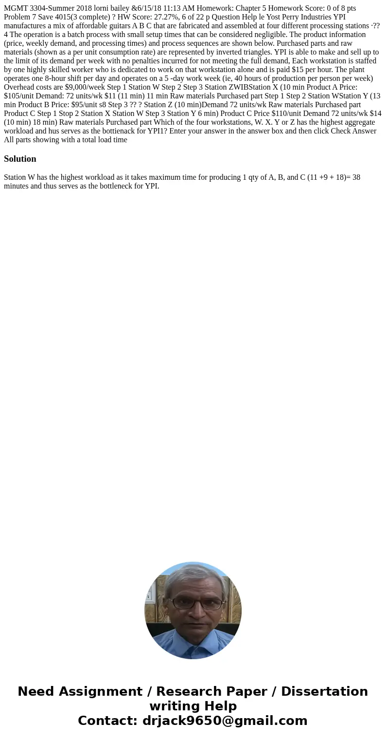  MGMT 3304-Summer 2018 lorni bailey &6/15/18 11:13 AM Homework: Chapter 5 Homework Score: 0 of 8 pts Problem 7 Save 4015(3 complete) ? HW Score: 27.27%, 6 o