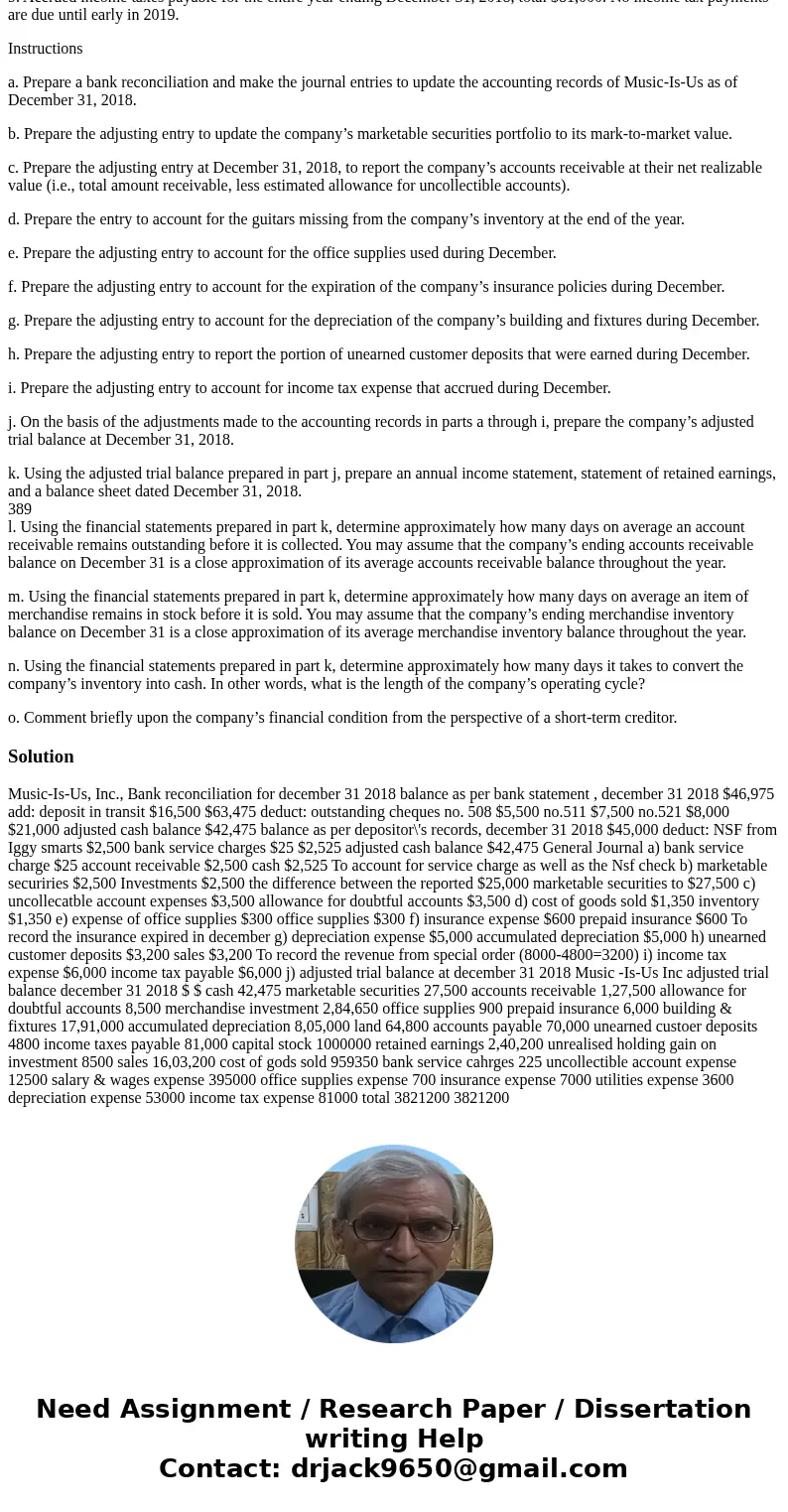 Music-Is-Us, Inc., is a supplier of musical instruments for professional and amateur musicians. The company’s accountants make adjusting entries monthly, and th
