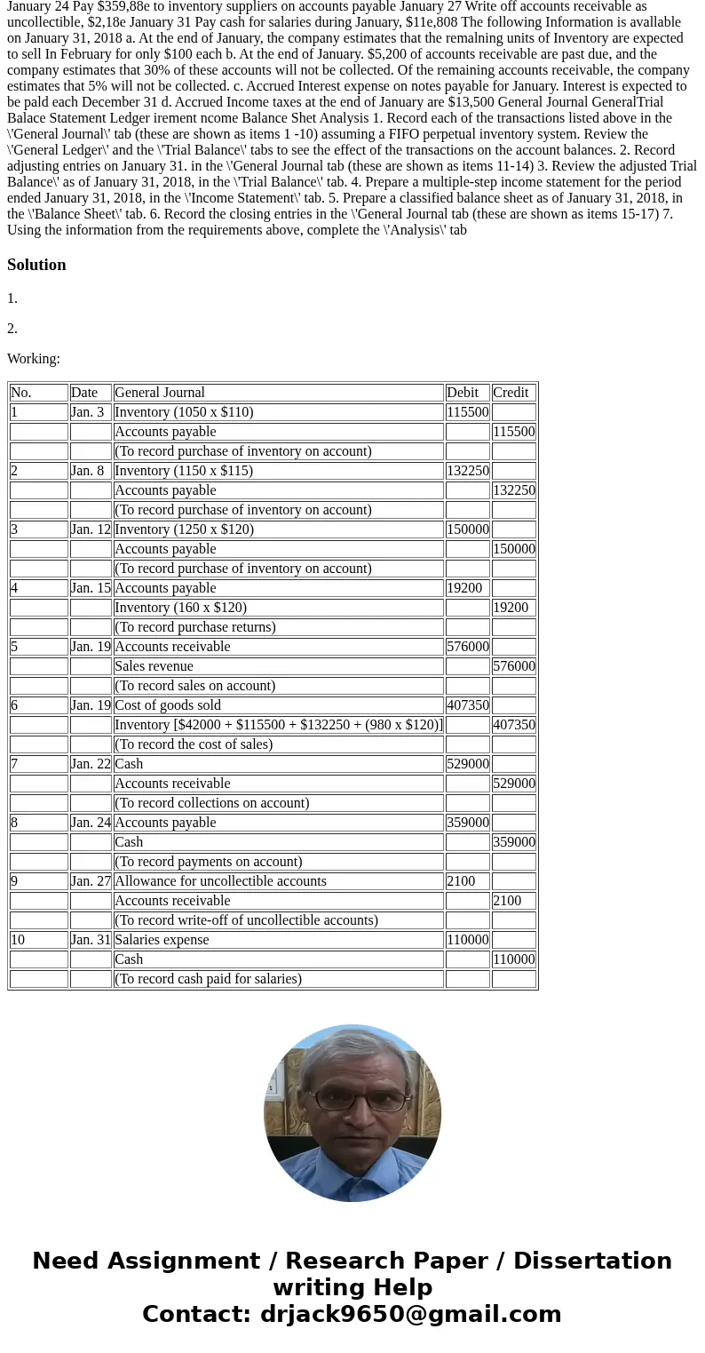  On January 1, 2018, the general ledger of Big Blast Flreworks Includes the folloWing account balances: Debit Credit Accounts Cash Accounts Receivable Inventory