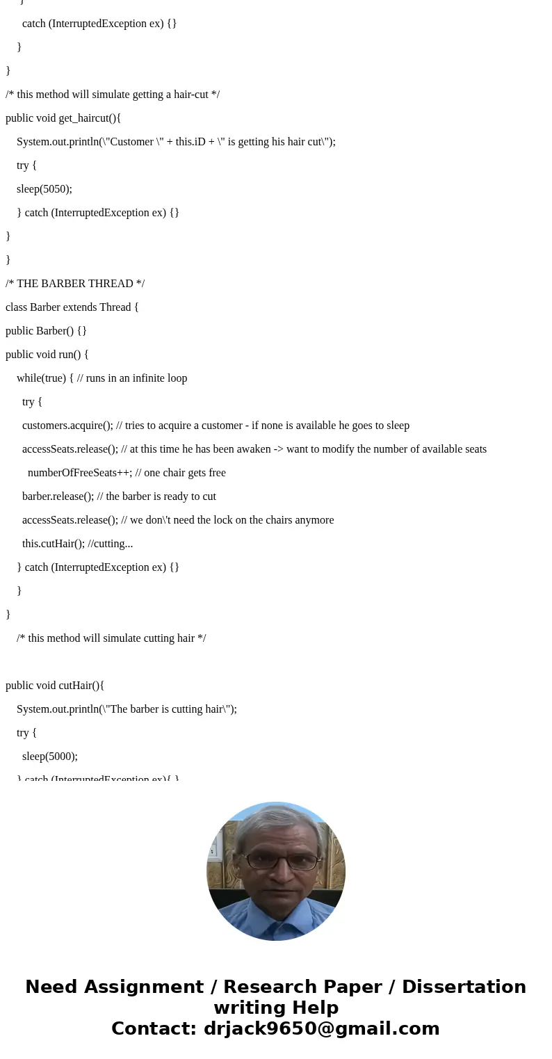 Operating System: TheSleeping-BarberProblem. A barbershop consists of a waiting room with n chairs and a barber room with one barber chair. If there are no cust Operating System: TheSleeping-BarberProblem. A barbershop consists of a waiting room with n chairs and a barber room with one barber chair. If there are no cust