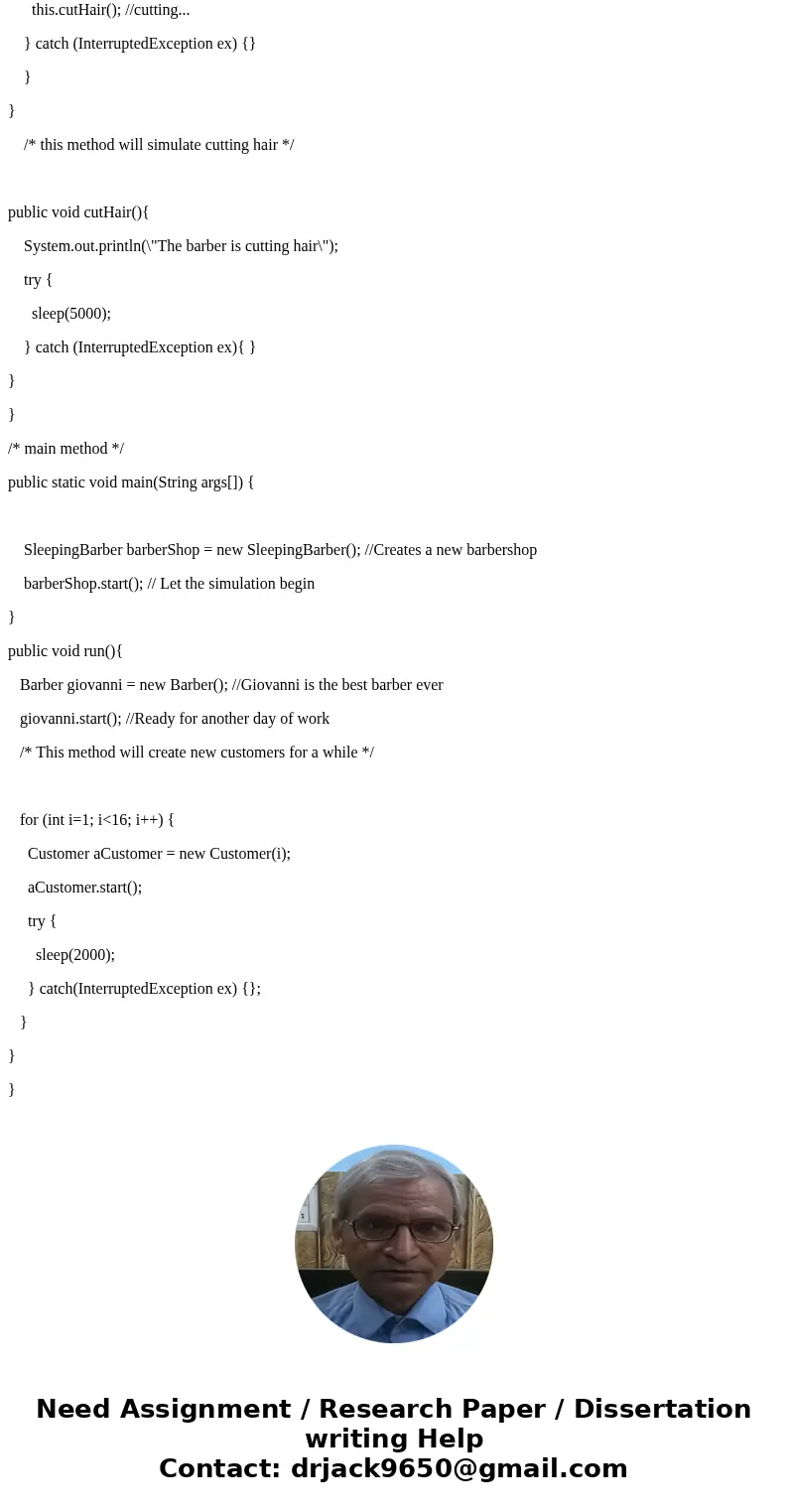 Operating System: TheSleeping-BarberProblem. A barbershop consists of a waiting room with n chairs and a barber room with one barber chair. If there are no cust Operating System: TheSleeping-BarberProblem. A barbershop consists of a waiting room with n chairs and a barber room with one barber chair. If there are no cust