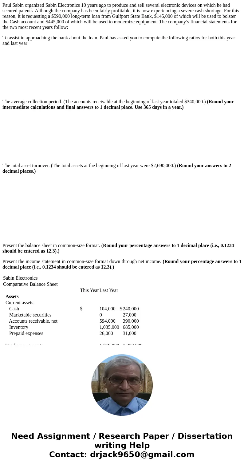 Paul Sabin organized Sabin Electronics 10 years ago to produce and sell several electronic devices on which he had secured patents. Although the company has bee