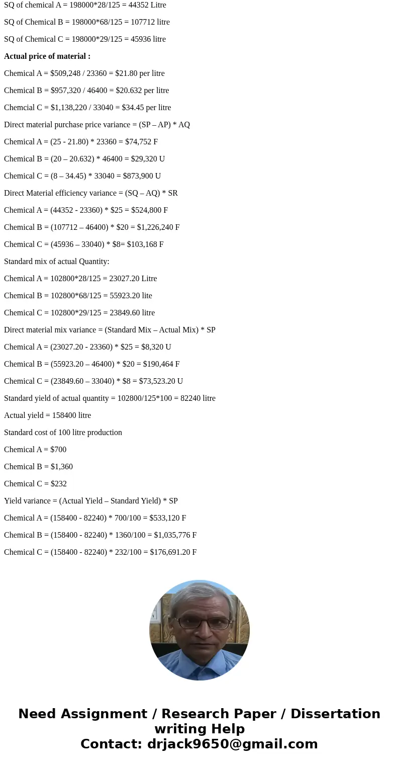 Plano Products manufactures a wide variety of chemical compounds and liquids for industrial uses. The standard mix for producing a single batch of 100 liters o