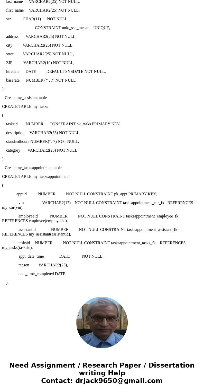 Please I need this to be done in oracle sql. I only need the commands. you can test it in any other database CREATE TABLE employee ( employeeid NUMBER NOT NULL  Please I need this to be done in oracle sql. I only need the commands. you can test it in any other database CREATE TABLE employee ( employeeid NUMBER NOT NULL
