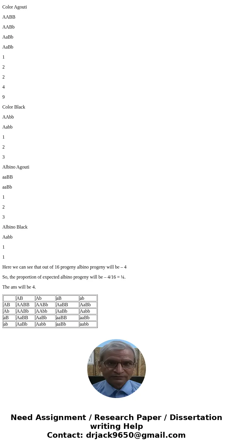 Please show the working to how to get the answer. Two genes A and B work in sequence to give rise to the Agouti coat pattern in mice. Below is the sequence of s