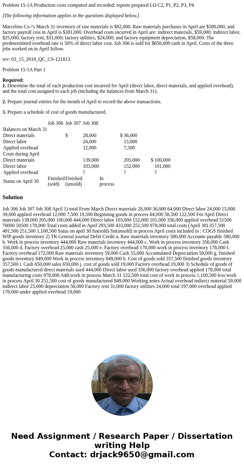 Problem 15-1A Production costs computed and recorded; reports prepared LO C2, P1, P2, P3, P4 [The following information applies to the questions displayed below
