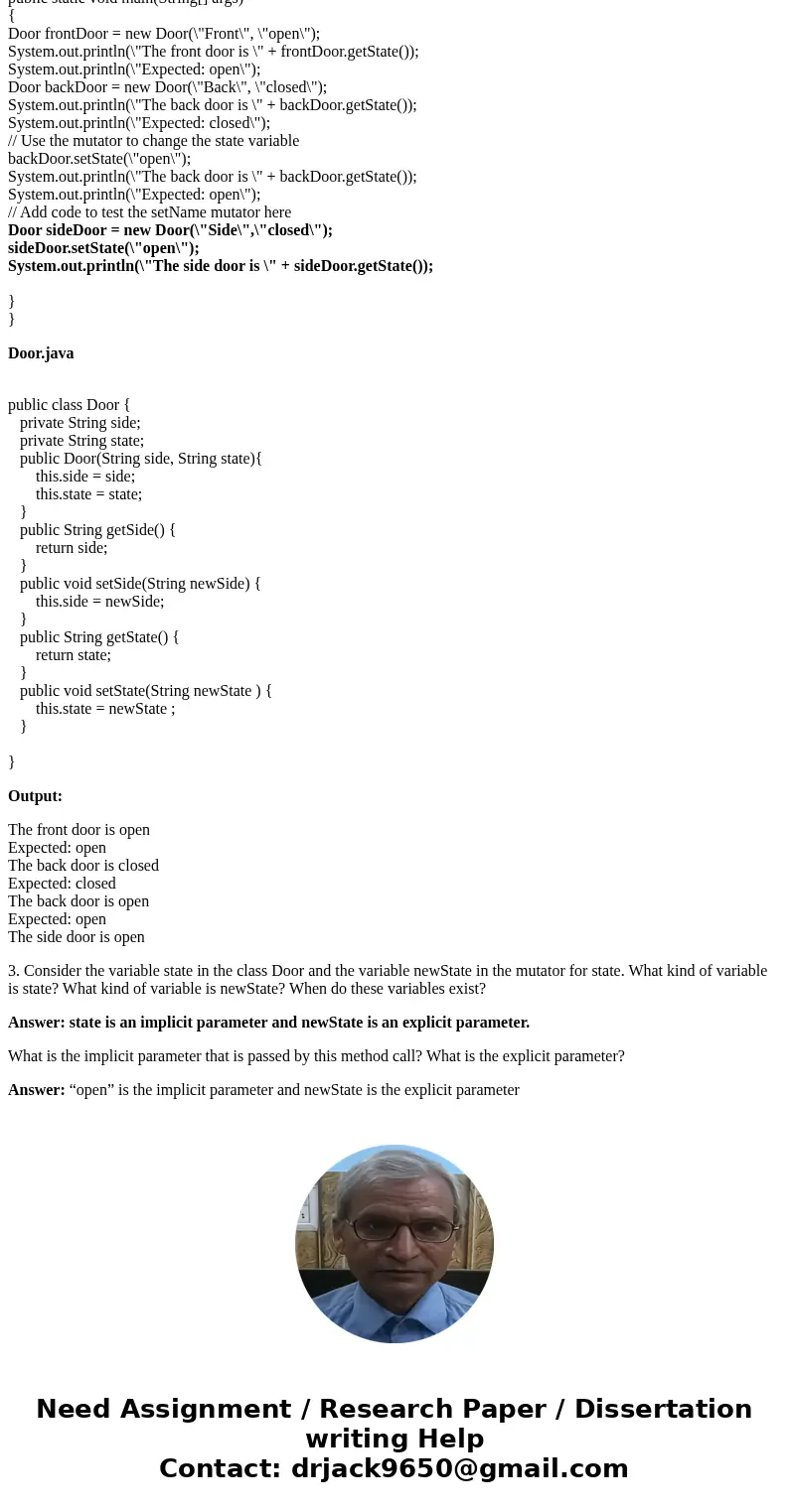 public class Dog 1.Many instance variales in a class will have corresponding mutator that allow you to change the value of the variable. Here is a mutator meth  public class Dog 1.Many instance variales in a class will have corresponding mutator that allow you to change the value of the variable. Here is a mutator meth