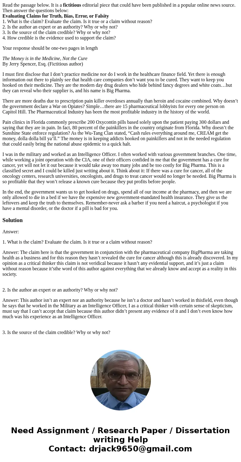 Read the passage below. It is a fictitious editorial piece that could have been published in a popular online news source. Then answer the questions below: Eval