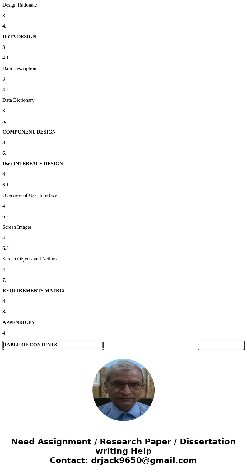 sample template: TABLE OF CONTENTS 1. INTRODUCTION 2 1.1 Purpose 2 1.2 Scope 2 1.3 Overview 2 1.4 Reference Material 2 1.5 Definitions and Acronyms 2 2. SYSTEM 