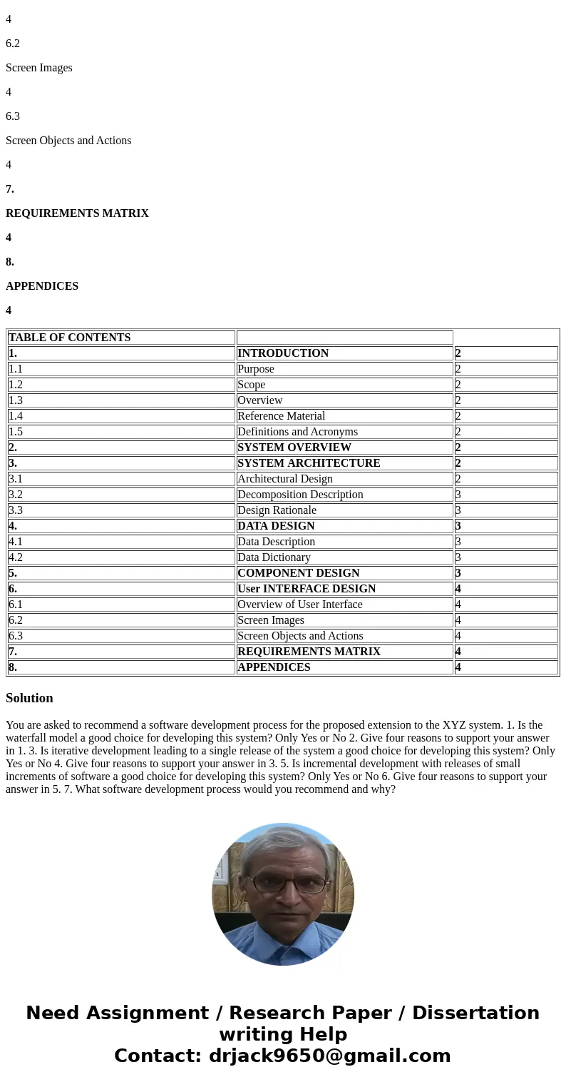 sample template: TABLE OF CONTENTS 1. INTRODUCTION 2 1.1 Purpose 2 1.2 Scope 2 1.3 Overview 2 1.4 Reference Material 2 1.5 Definitions and Acronyms 2 2. SYSTEM 