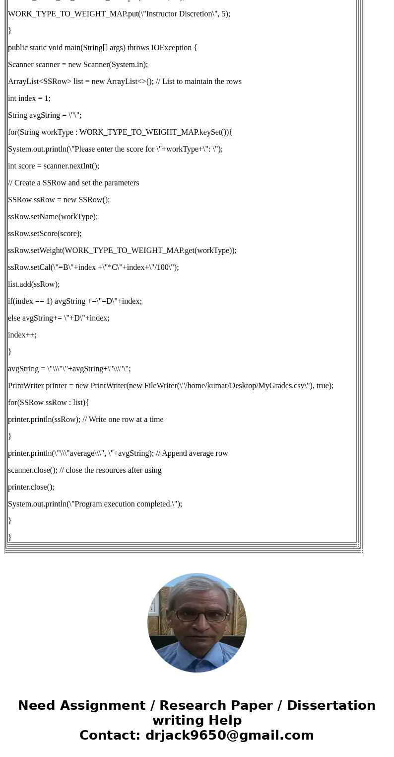 SpreadsheetWriter.java Can you please help me the JAVA program? Let\'s write a program that will produce a file that can be opened by Excel or LibreOffice Calc. SpreadsheetWriter.java Can you please help me the JAVA program? Let\'s write a program that will produce a file that can be opened by Excel or LibreOffice Calc.