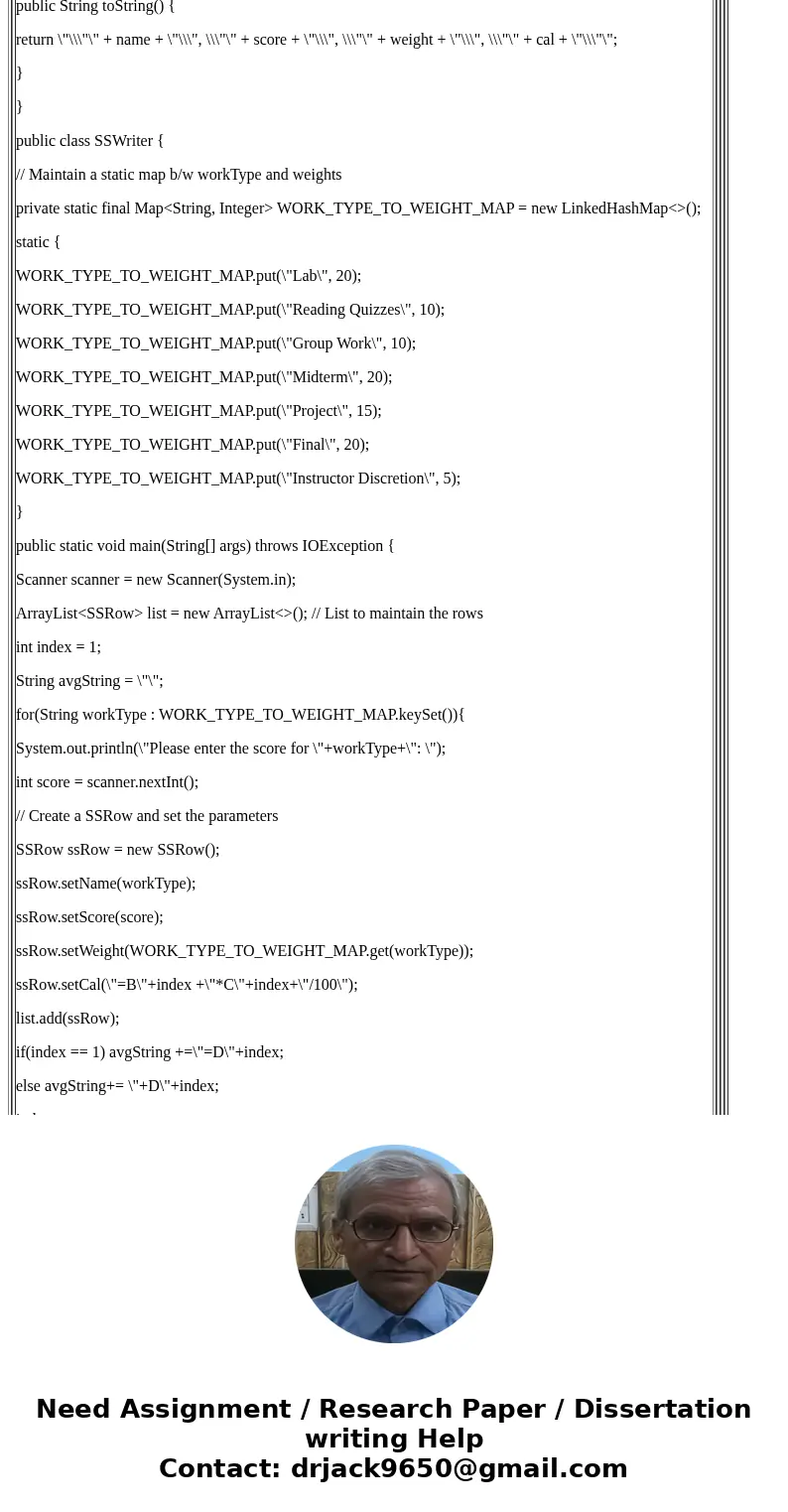 SpreadsheetWriter.java Can you please help me the JAVA program? Let\'s write a program that will produce a file that can be opened by Excel or LibreOffice Calc. SpreadsheetWriter.java Can you please help me the JAVA program? Let\'s write a program that will produce a file that can be opened by Excel or LibreOffice Calc.