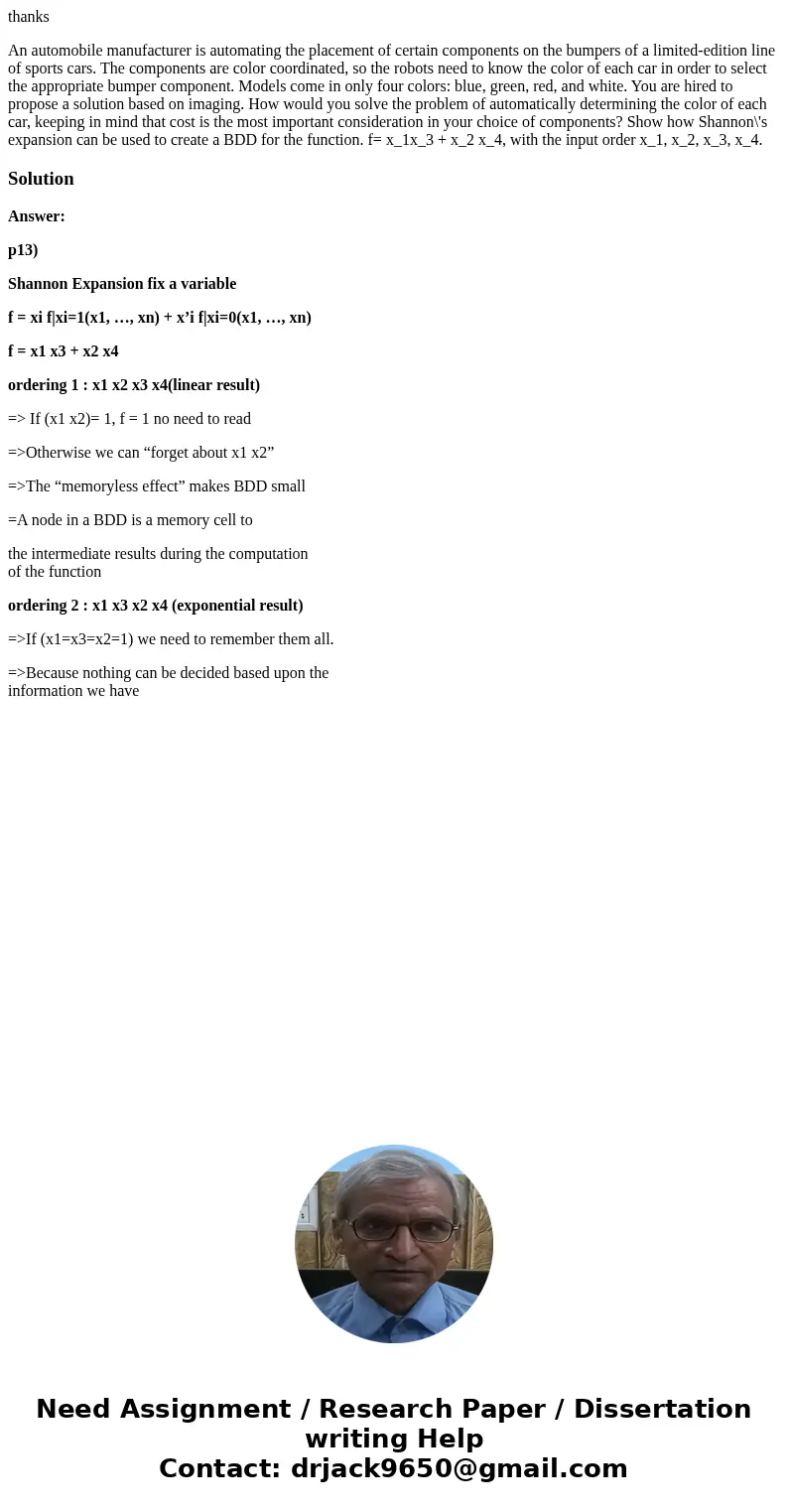 thanks An automobile manufacturer is automating the placement of certain components on the bumpers of a limited-edition line of sports cars. The components are 